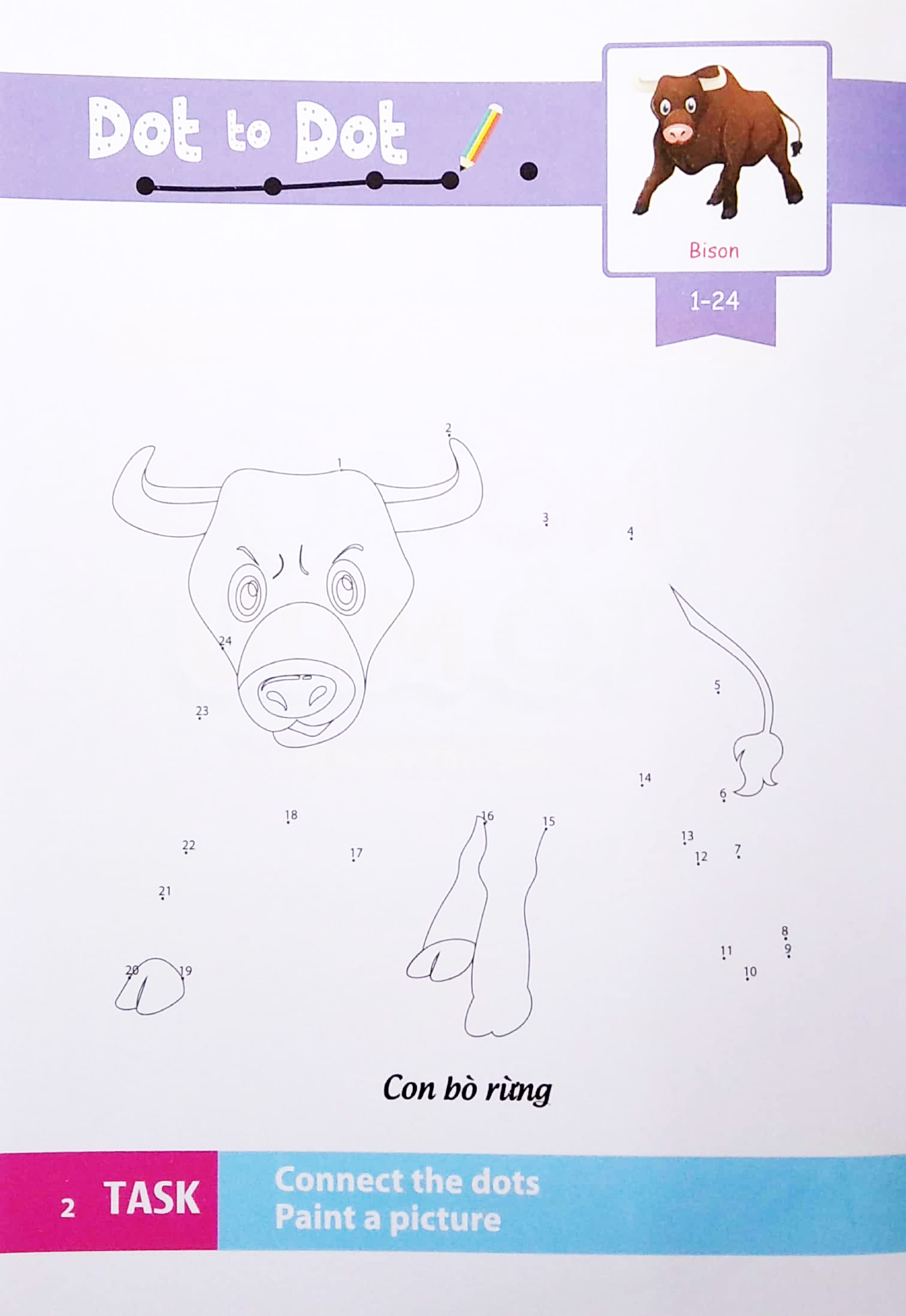 dot to dot coloring book - nối số & tô màu - động vật hoang dã