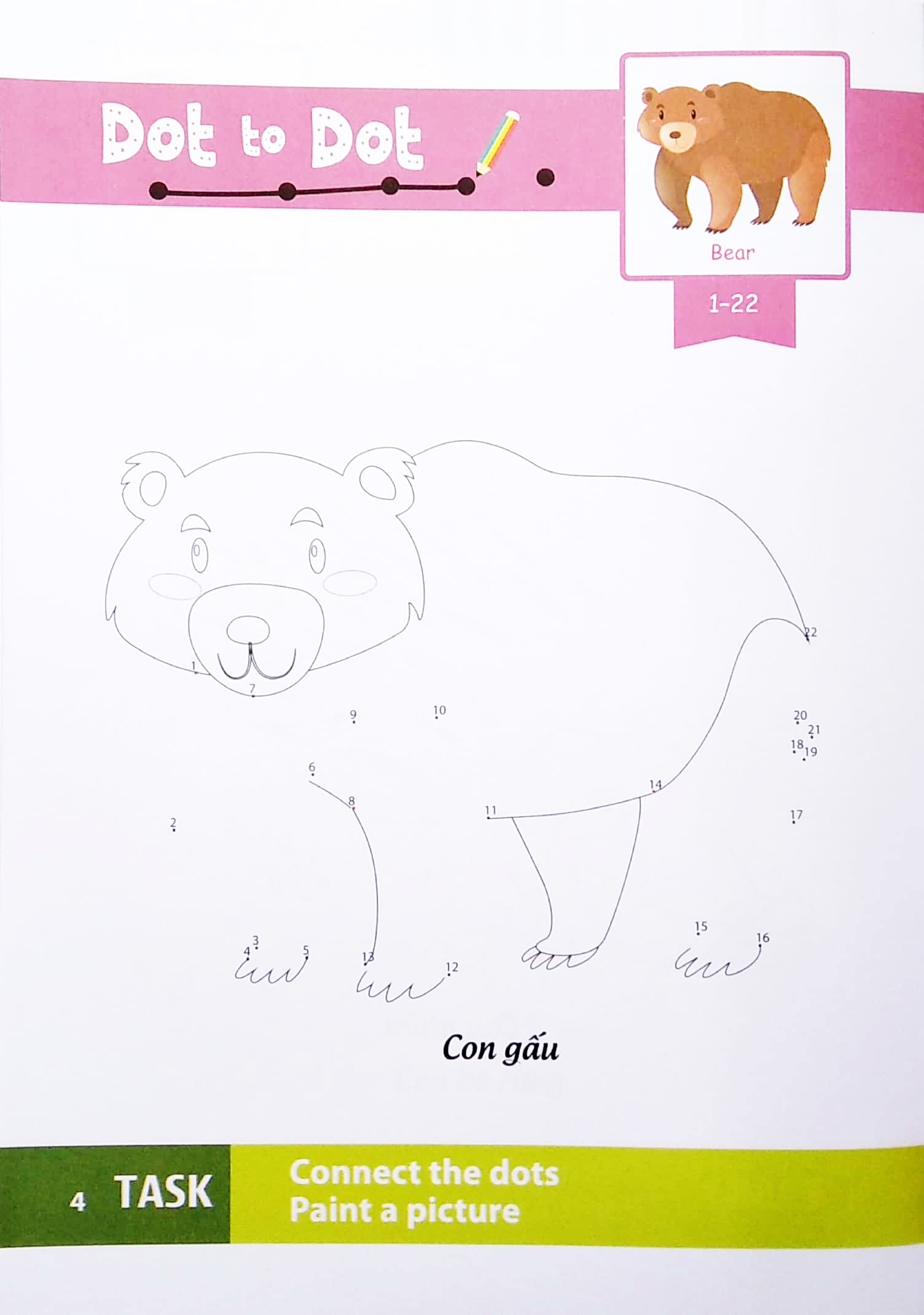 dot to dot coloring book - nối số & tô màu - động vật hoang dã