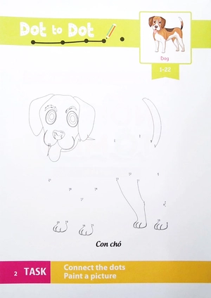 dot to dot coloring book - nối số & tô màu - động vật nuôi