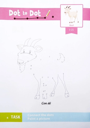 dot to dot coloring book - nối số & tô màu - động vật nuôi