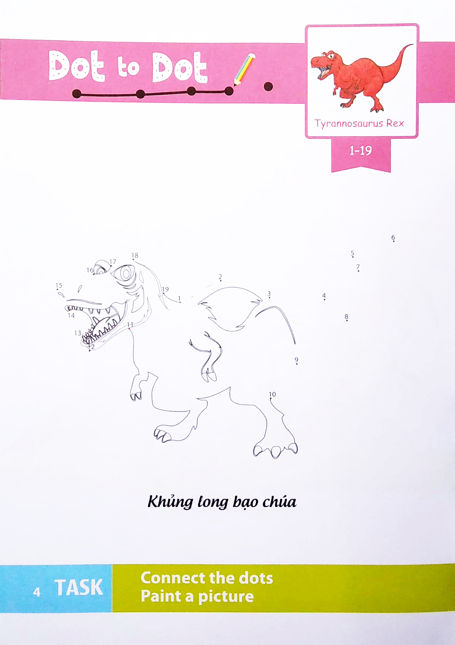 dot to dot coloring book - nối số & tô màu - khủng long