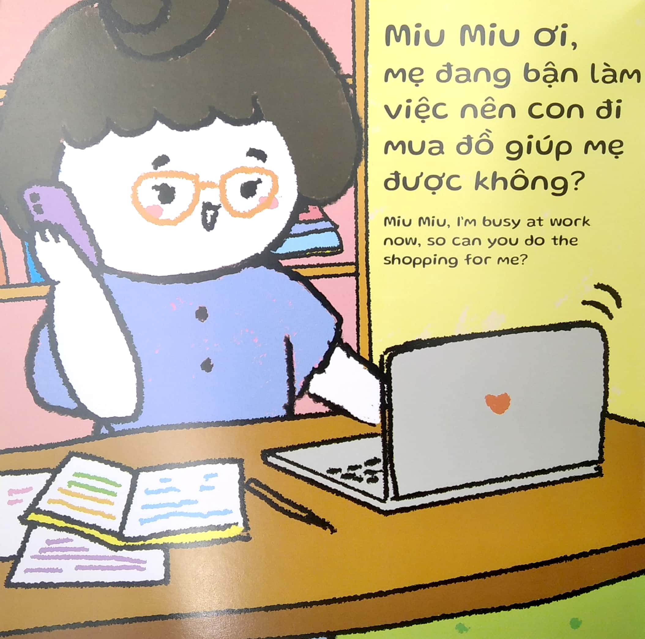 ehon kĩ năng sống - miu miu tự lập: đi siêu thị (từ 1 - 6 tuổi) (song ngữ anh - việt)