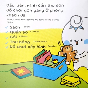 ehon kĩ năng sống - miu miu tự lập: dọn nhà (từ 1 - 6 tuổi) (song ngữ anh - việt)