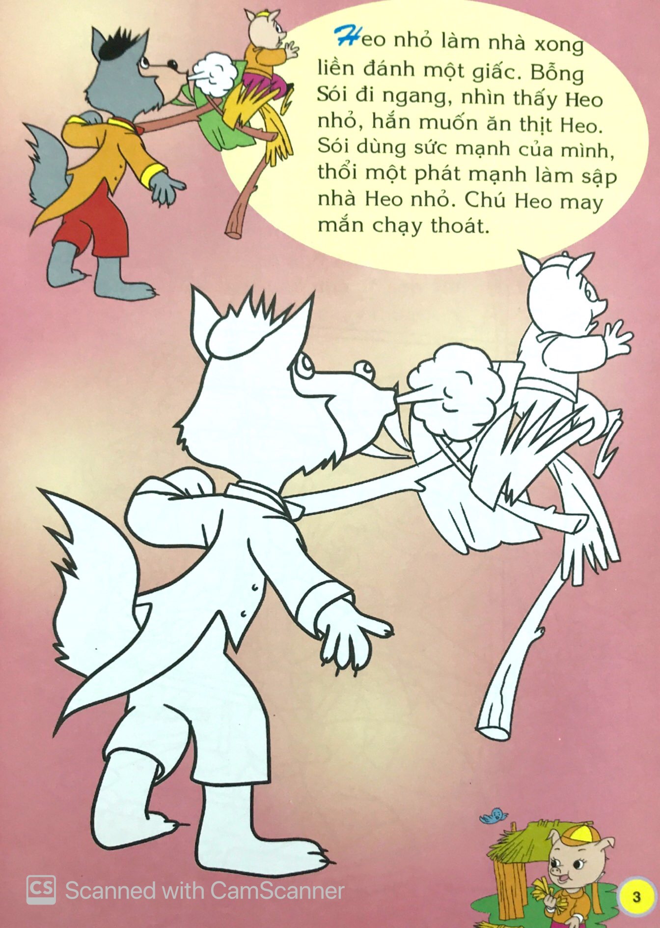 em đọc ngụ ngôn và tô màu: 3 chú heo xây nhà