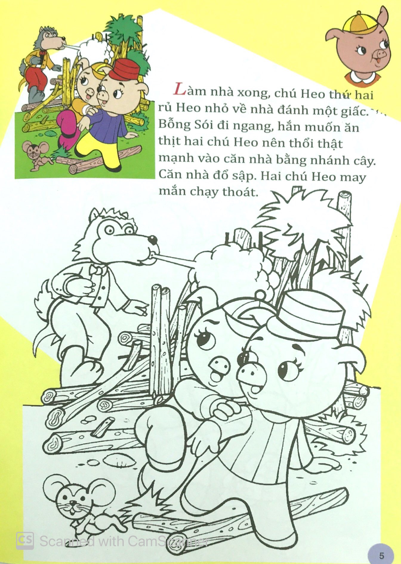 em đọc ngụ ngôn và tô màu: 3 chú heo xây nhà