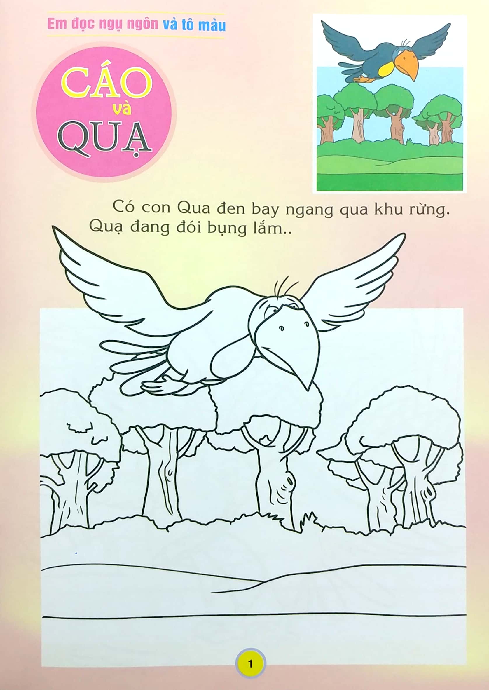 em đọc ngụ ngôn và tô màu: cáo và quạ