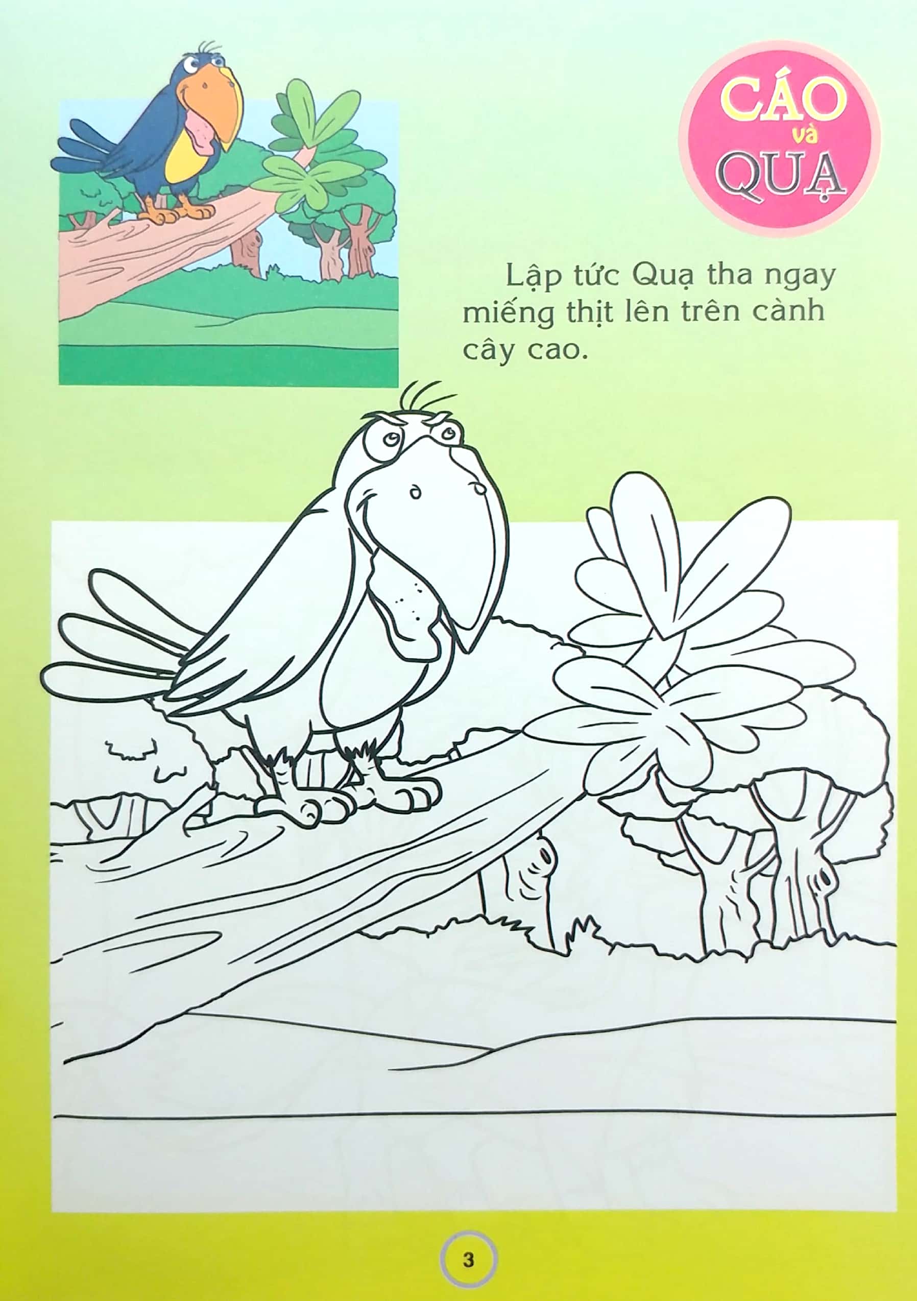 em đọc ngụ ngôn và tô màu: cáo và quạ