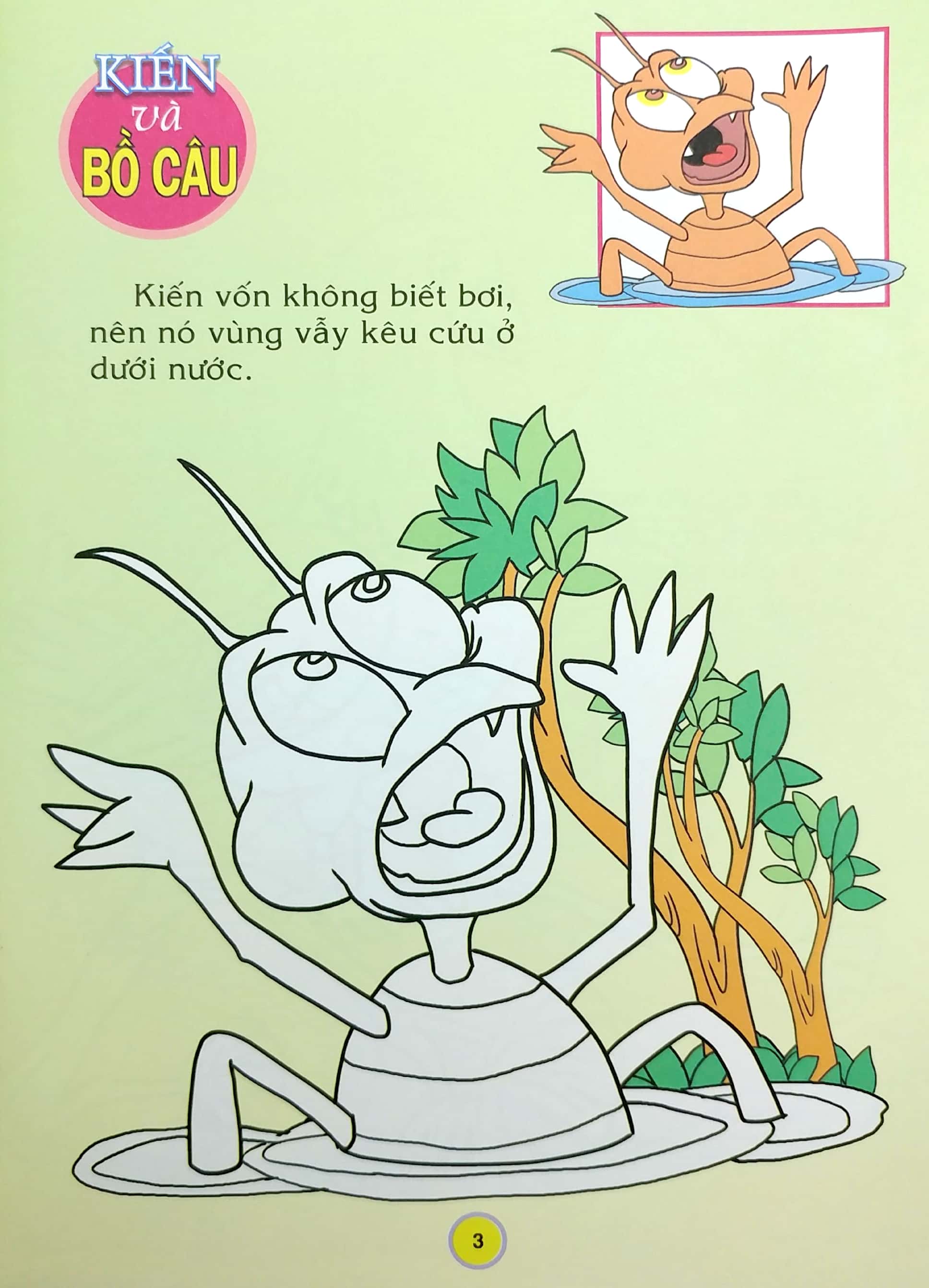 em đọc ngụ ngôn và tô màu: kiến và chim bồ câu