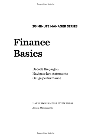 finance basics (hbr 20-minute manager series)