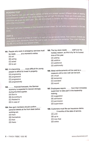finish toeic 1000 lc reading comprehension