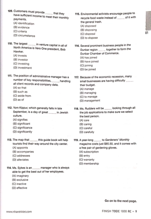 finish toeic 1000 lc reading comprehension