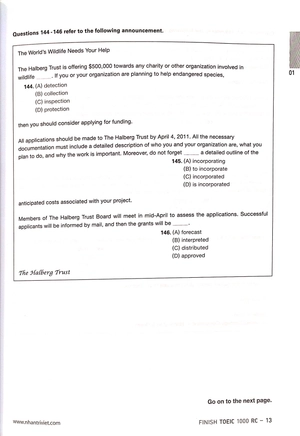 finish toeic 1000 lc reading comprehension