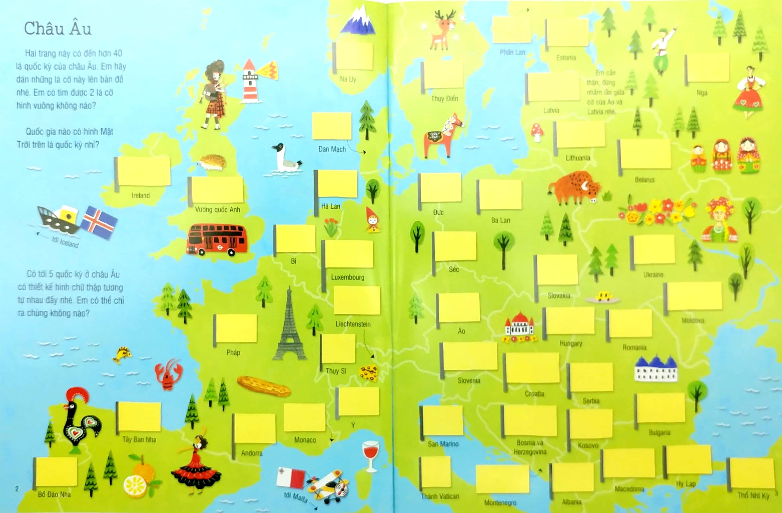 first sticker book - sách dán hình đầu đời cho bé - quốc kỳ các nước