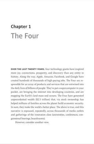 four : the hidden dna of amazon, apple, facebook, and google