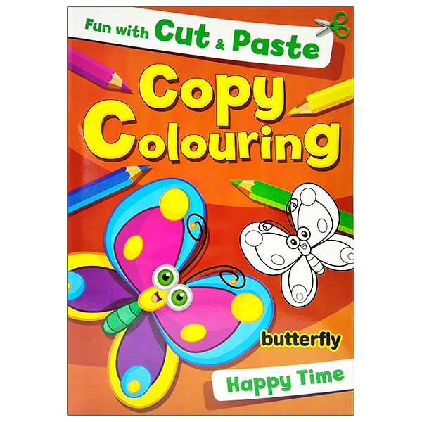 fun with cut & paste copy colouring: butterfly happy time