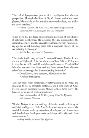 genius makers - the mavericks who brought ai to google, facebook, and the world