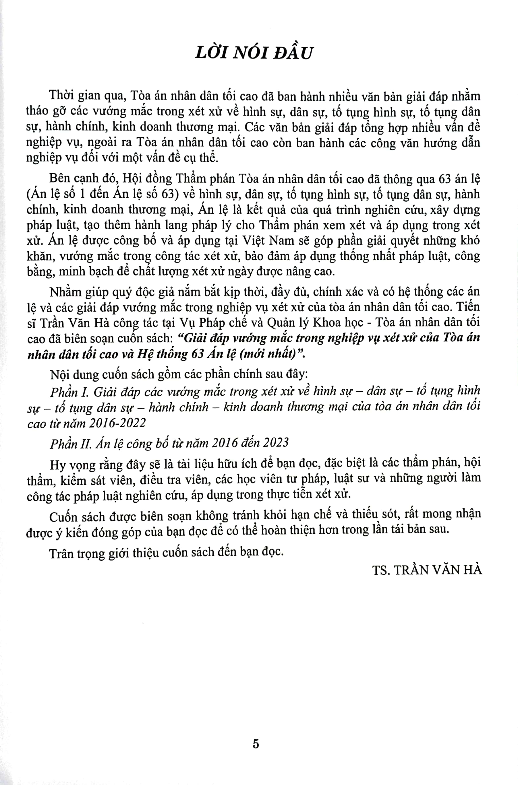 giải đáp vướng mắc trong nghiệp vụ xét xử của tòa án nhân dân tối cao và hệ thống 63 án lệ (mới nhất)