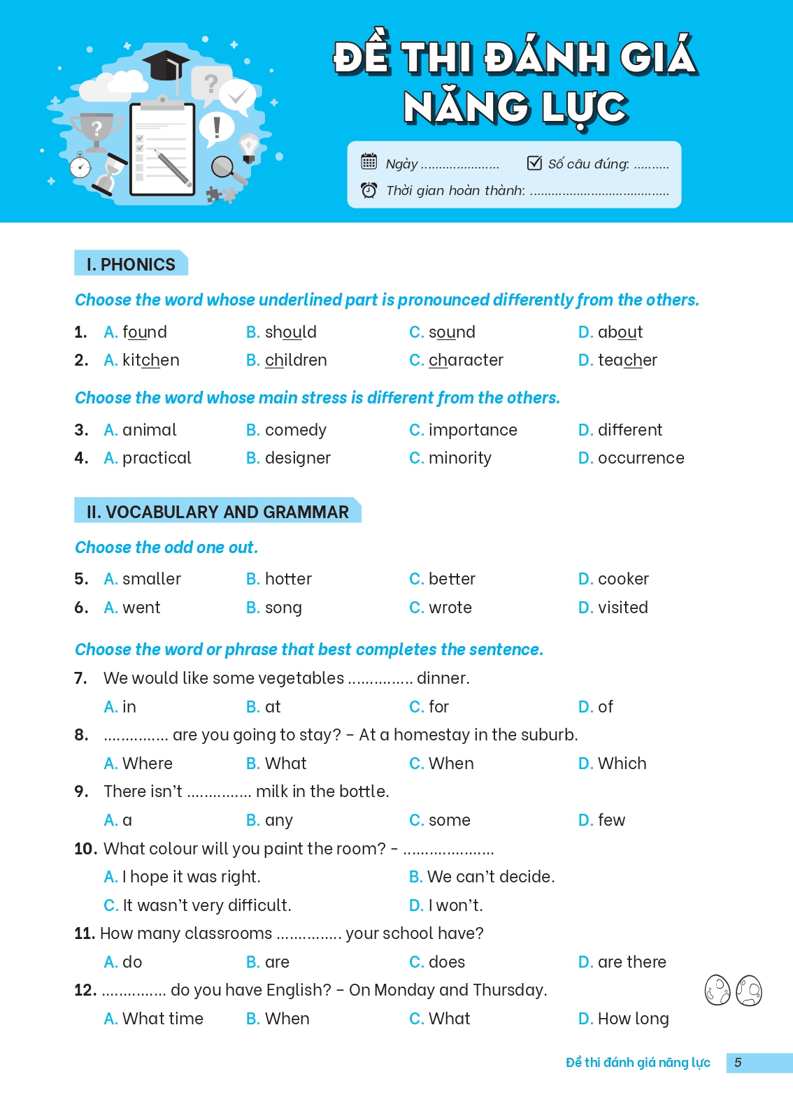 giải thích và ôn luyện chuyên đề tiếng anh thi vào lớp 6 trường thcs chất lượng cao