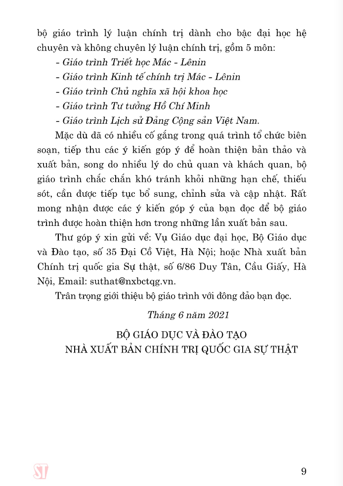 giáo trình kinh tế chính trị mác - lênin (dành cho bậc đại học hệ không chuyên lý luận chính trị) (tái bản 2024)