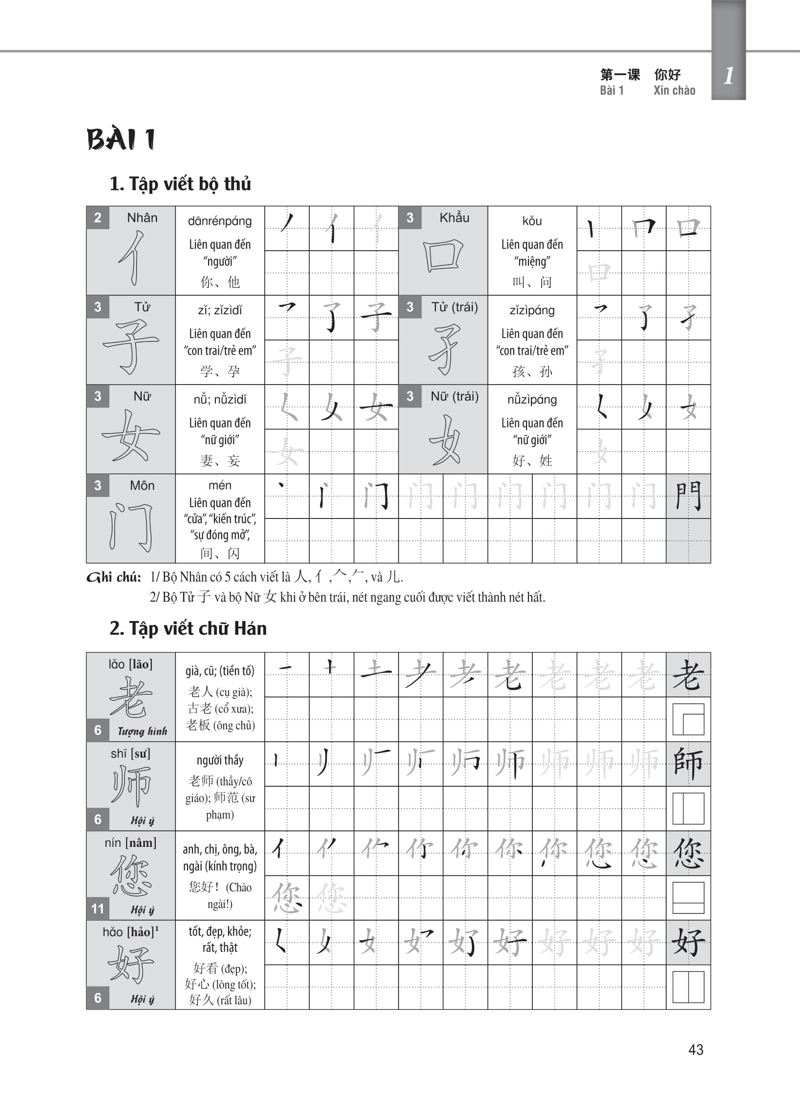 giáo trình tiếng trung tăng cường - luyện viết chữ hán