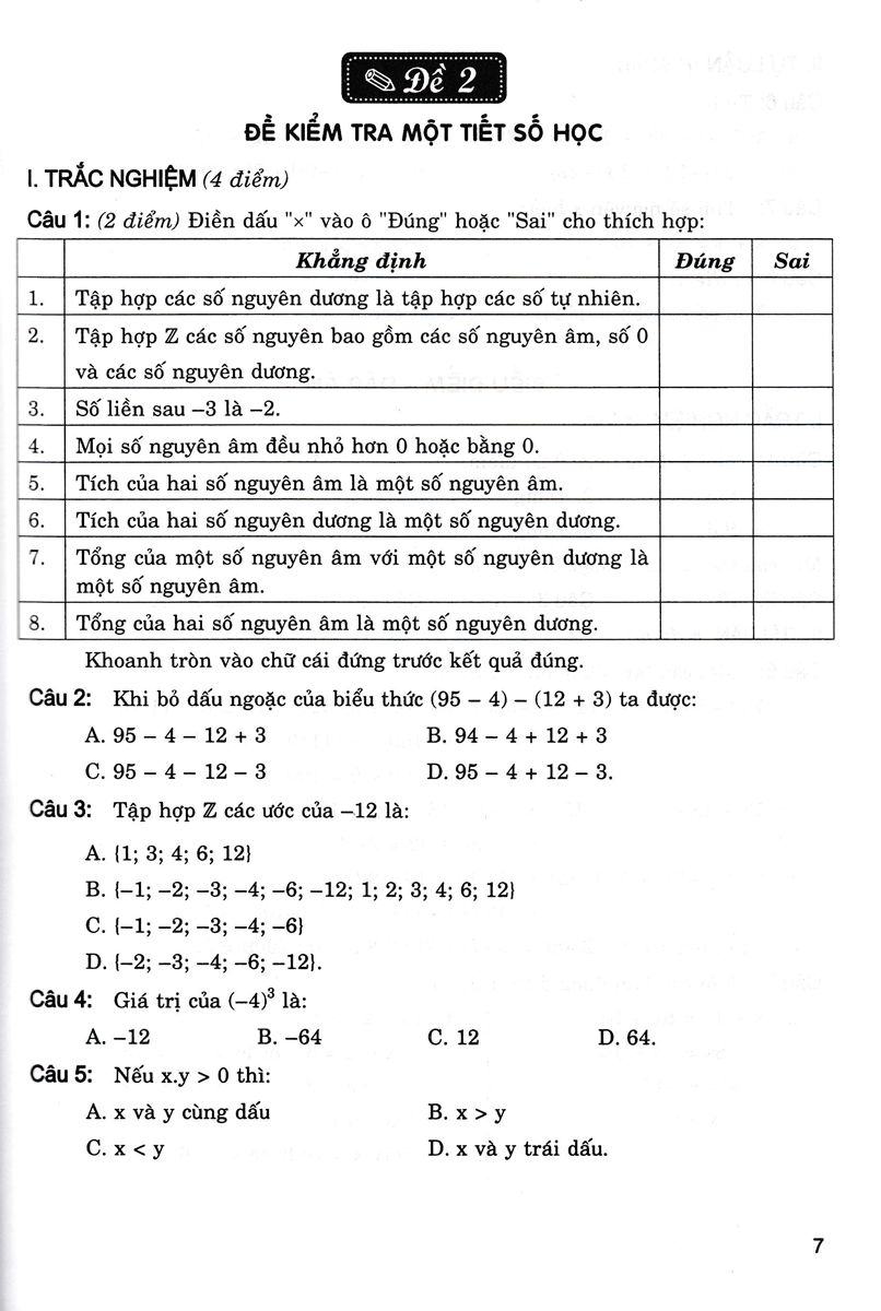 giới thiệu các dạng đề kiểm tra toán 6 (dùng chung cho các bộ sgk hiện hành)