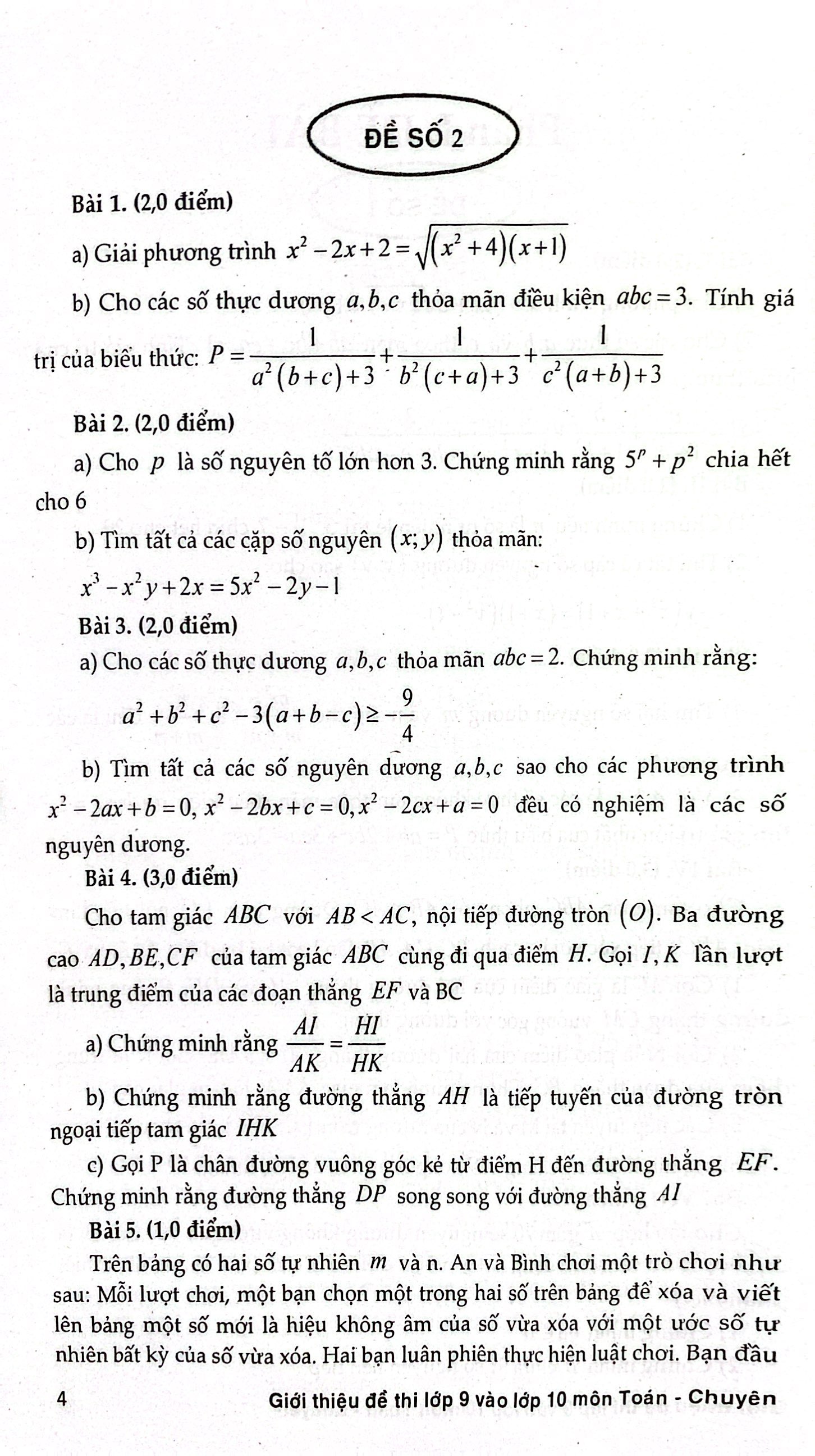 giới thiệu đề thi lớp 9 vào lớp 10 môn toán chuyên