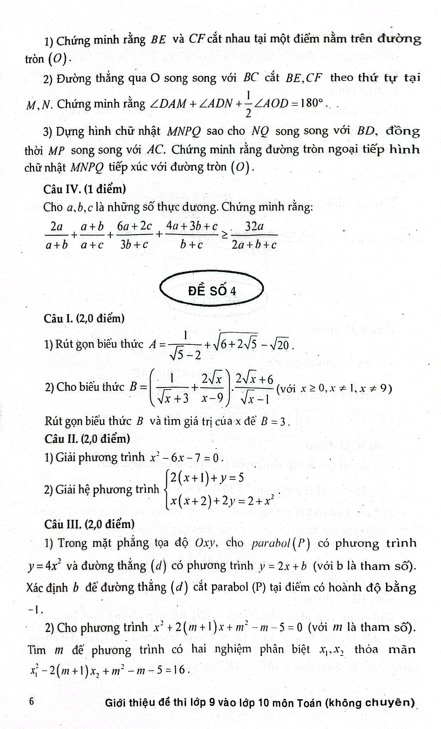 giới thiệu đề thi lớp 9 vào lớp 10 môn toán không chuyên