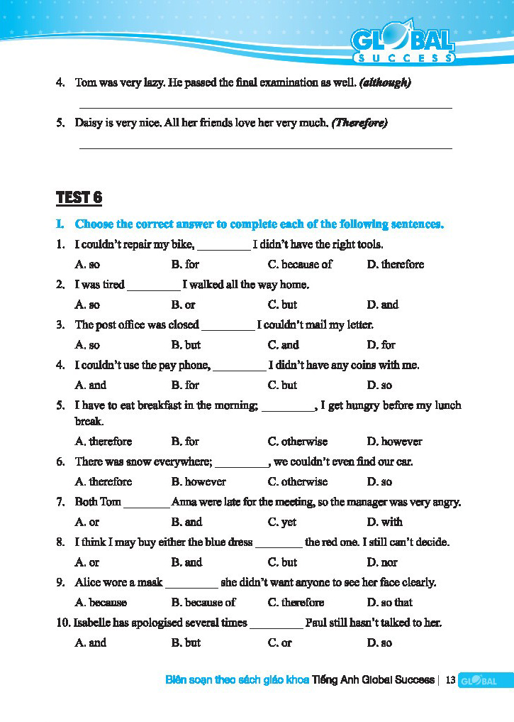 global success - bộ đề kiểm tra tiếng anh lớp 8 - tập 1 (có đáp án)