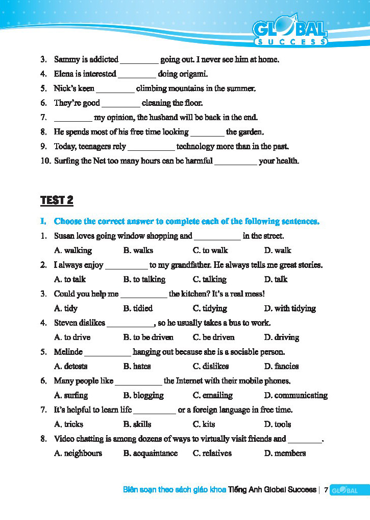 global success - bộ đề kiểm tra tiếng anh lớp 8 - tập 1 (có đáp án)