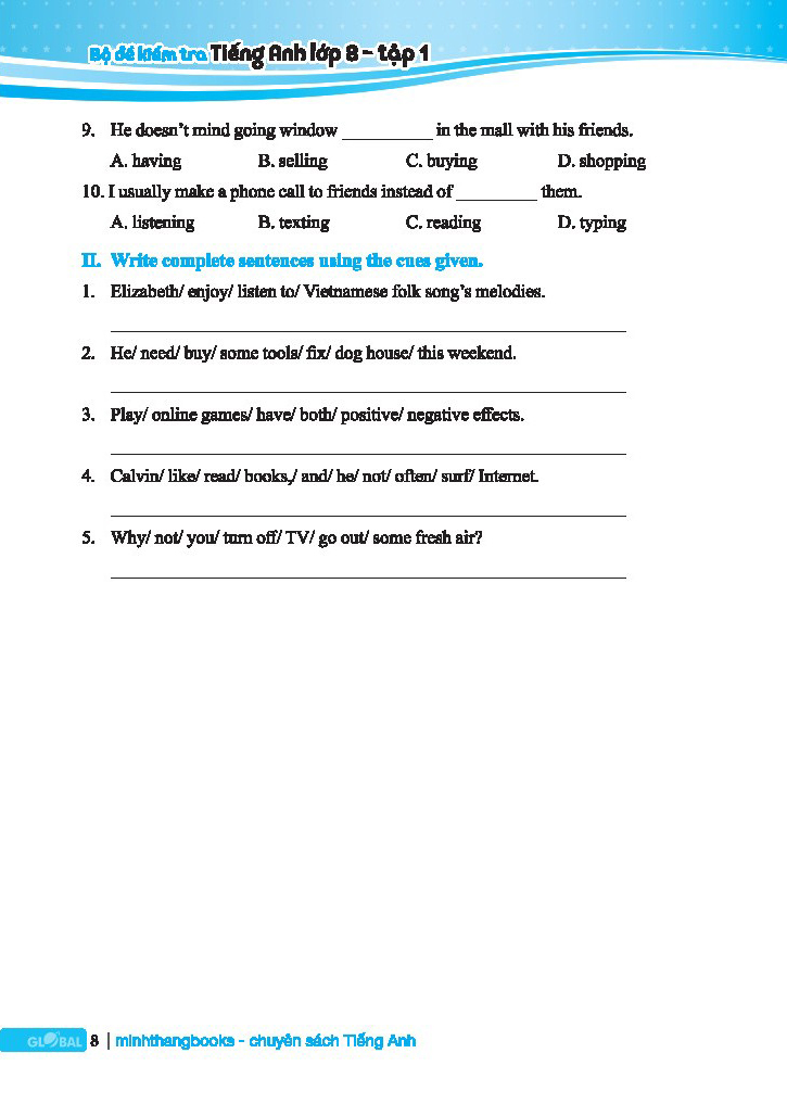 global success - bộ đề kiểm tra tiếng anh lớp 8 - tập 1 (có đáp án)