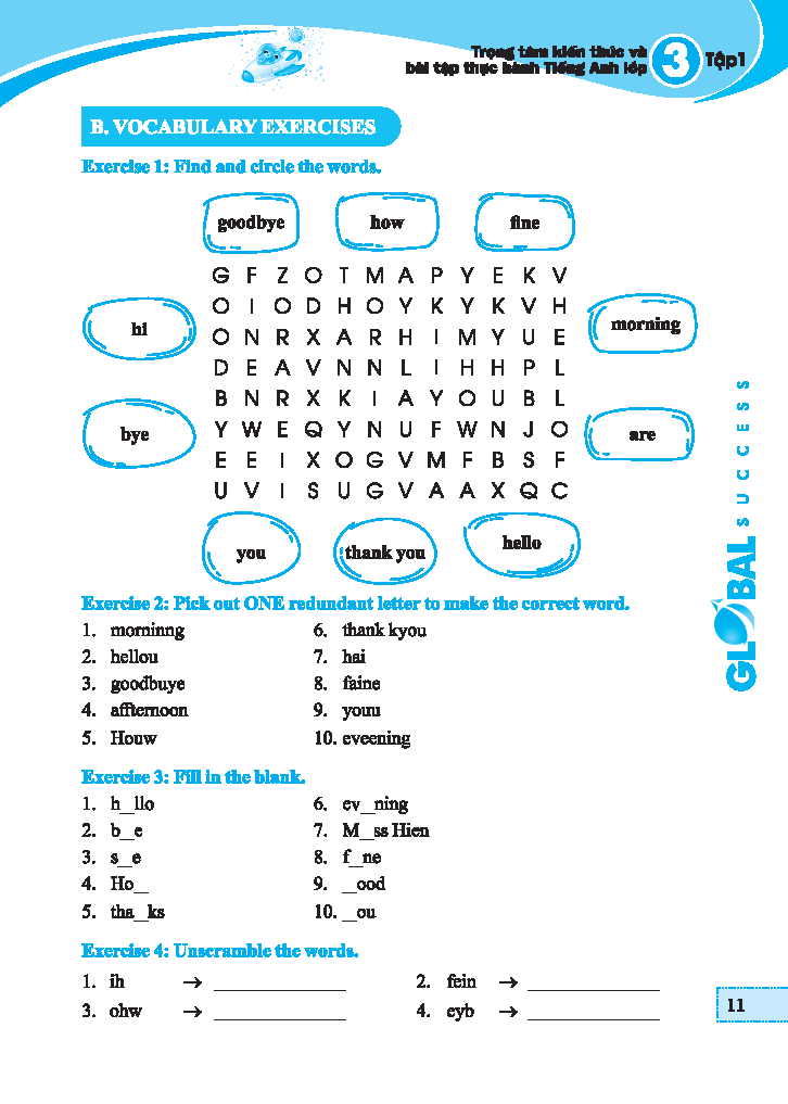 global success - trọng tâm kiến thức và bài tập thực hành tiếng anh lớp 3 - tập 1 - có đáp án