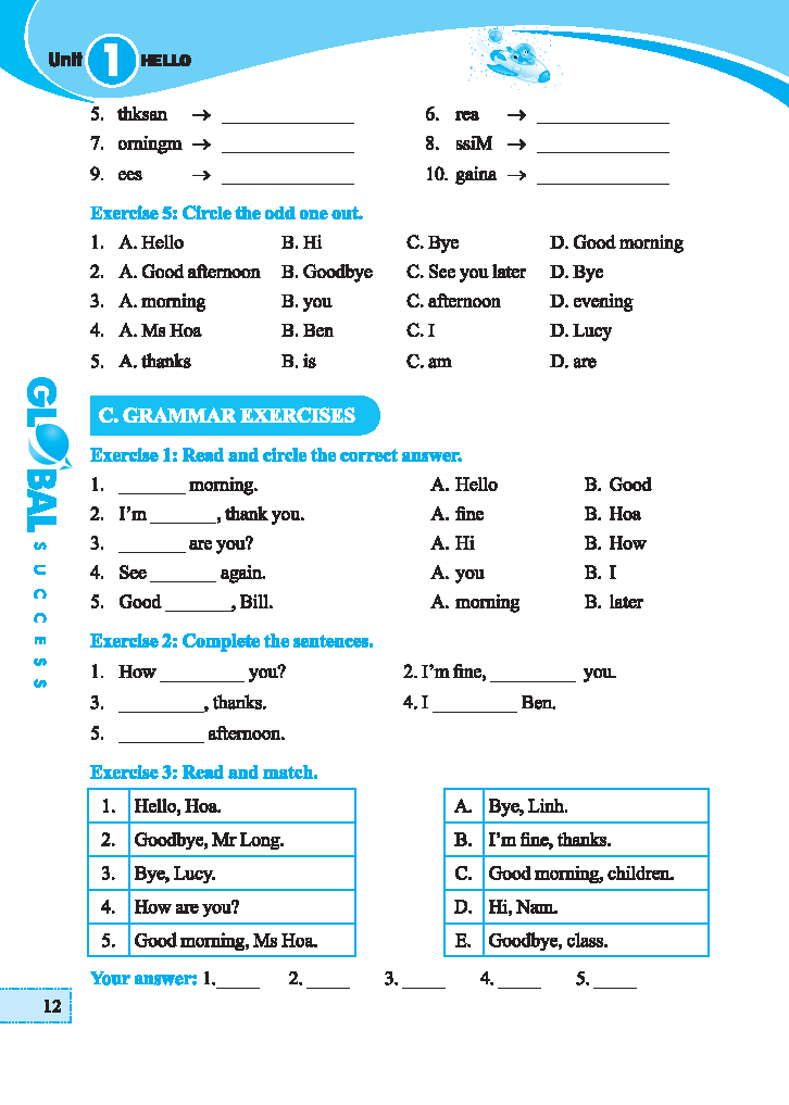 global success - trọng tâm kiến thức và bài tập thực hành tiếng anh lớp 3 - tập 1 - có đáp án