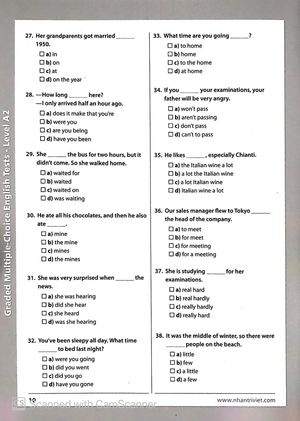 graded multiple - choice english test level a2 (không cd)