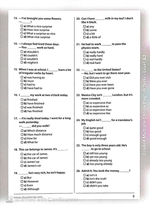 graded multiple - choice english test level a2 (không cd)