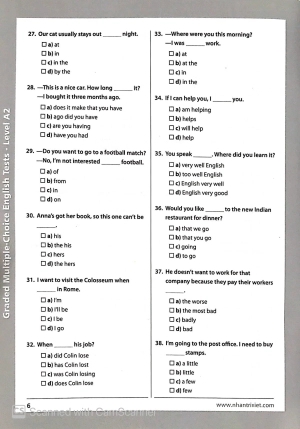 graded multiple - choice english test level a2 (không cd)