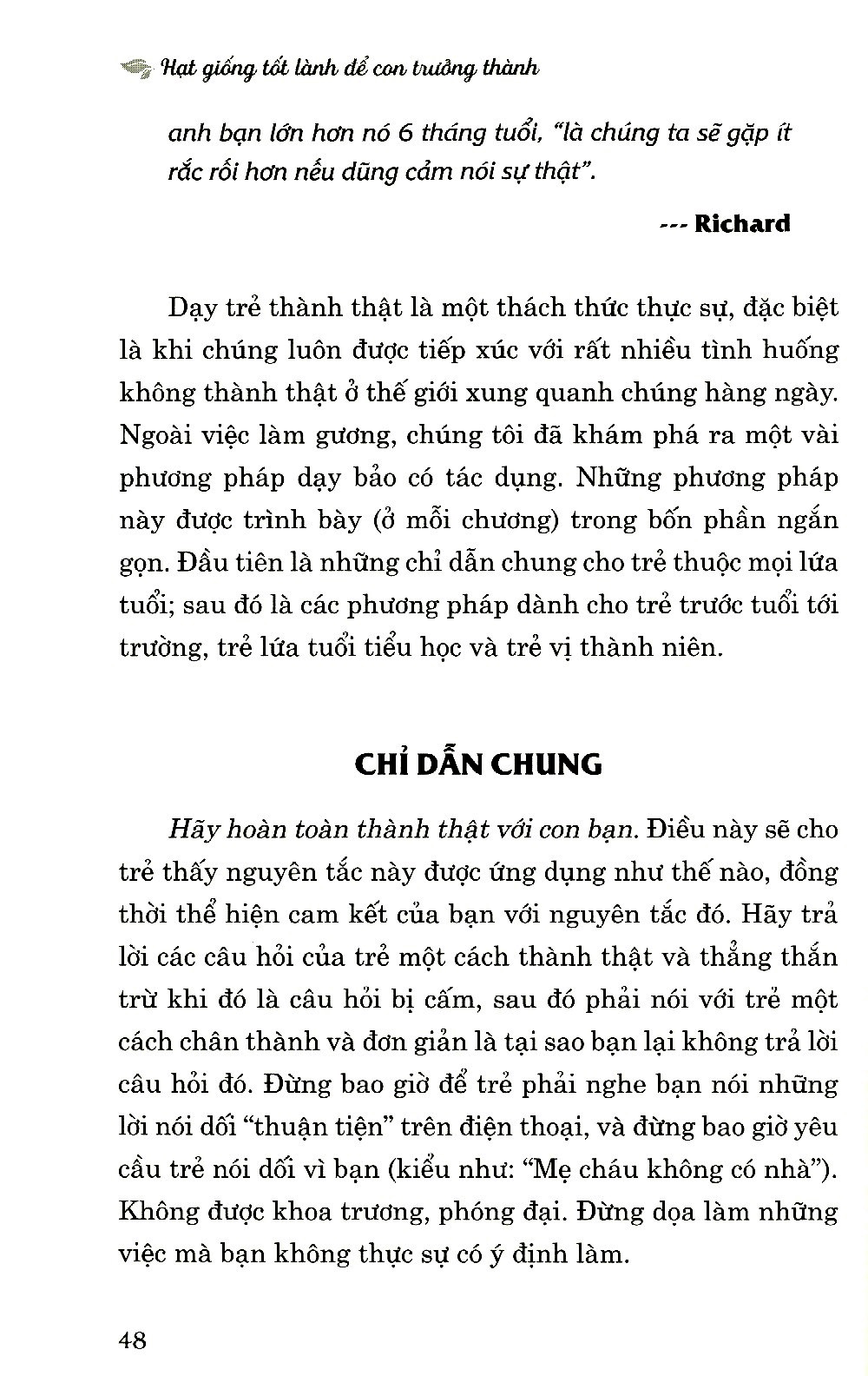 hạt giống tốt lành để con trưởng thành