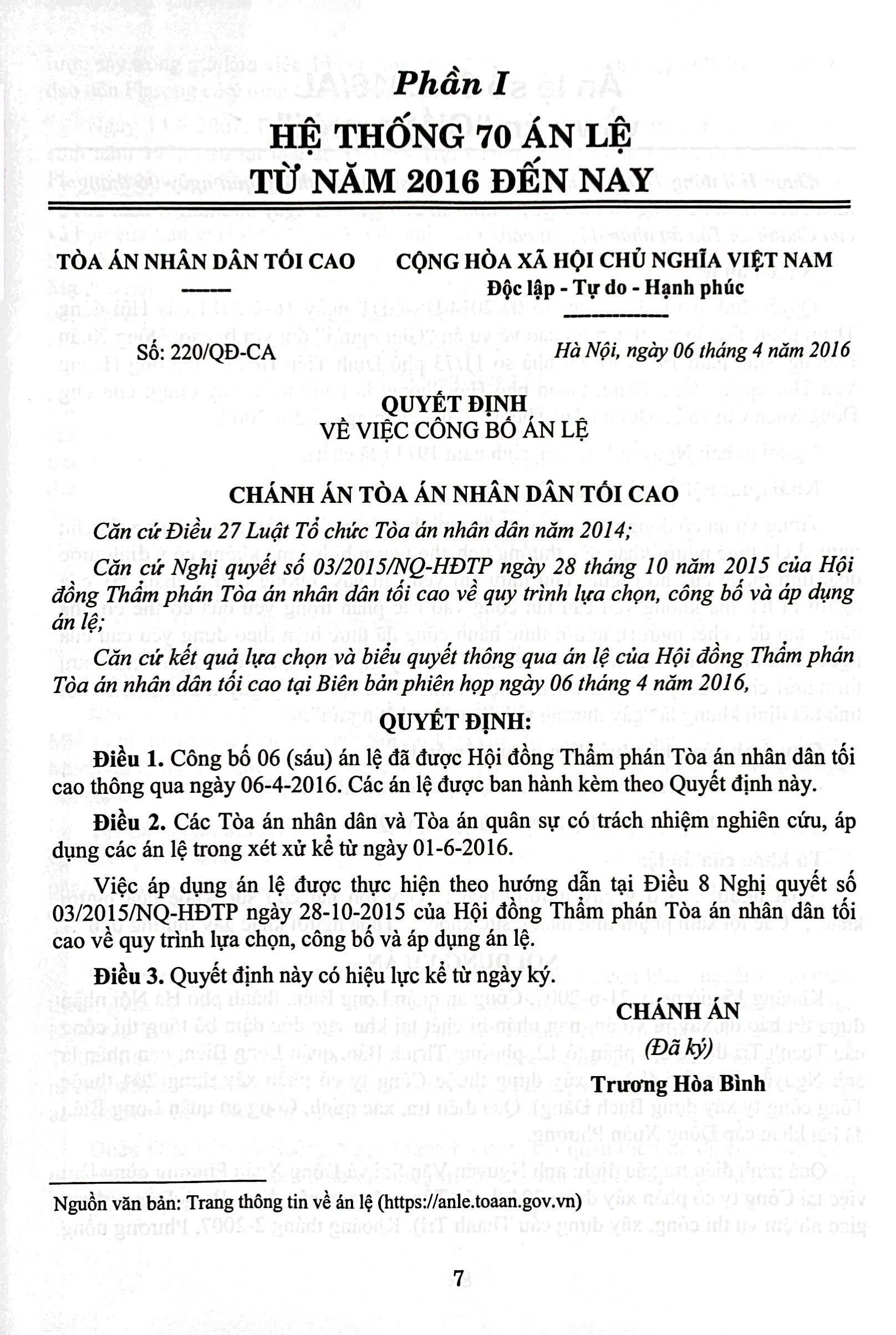 hệ thống 70 án lệ và các giải đáp vướng mắc trong nghiệp vụ xét xử của tòa án nhân dân tối cao từ năm 2016 đến nay