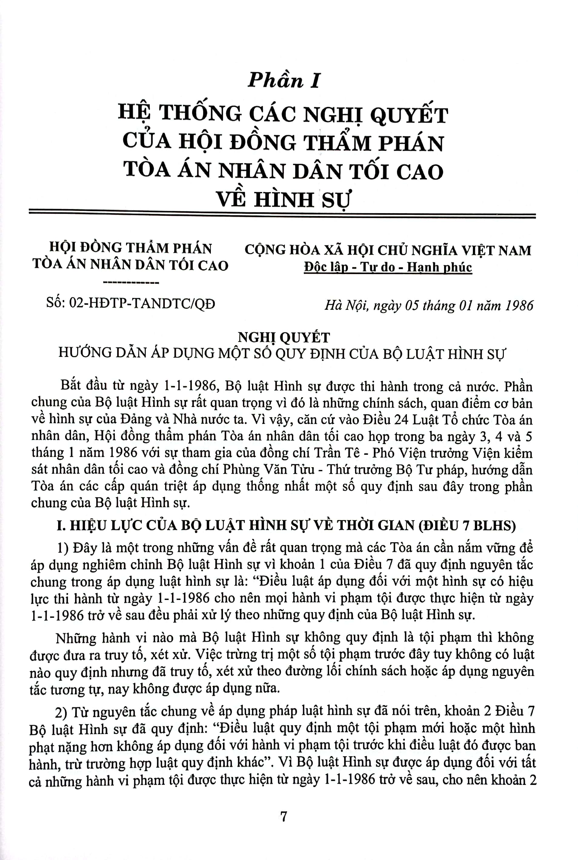 hệ thống các nghị quyết của hội đồng thẩm phán tòa án nhân dân tối cao về hình sự và tố tụng hình sự từ năm 1986 đến 2023 (dành cho phẩm phán, thẩm tra viên, hội thẩm, kiểm soát viên, luật sự và các học viên tư pháp)