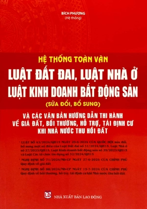 hệ thống toàn văn luật đất đai, luật nhà ở, luật kinh doanh bất động sản (sửa đổi, bổ sung) và các văn bản hướng dẫn thi hành về giá đất, bồi thường, hỗ trợ, tái định cư khi nhà nước thu hồi đất