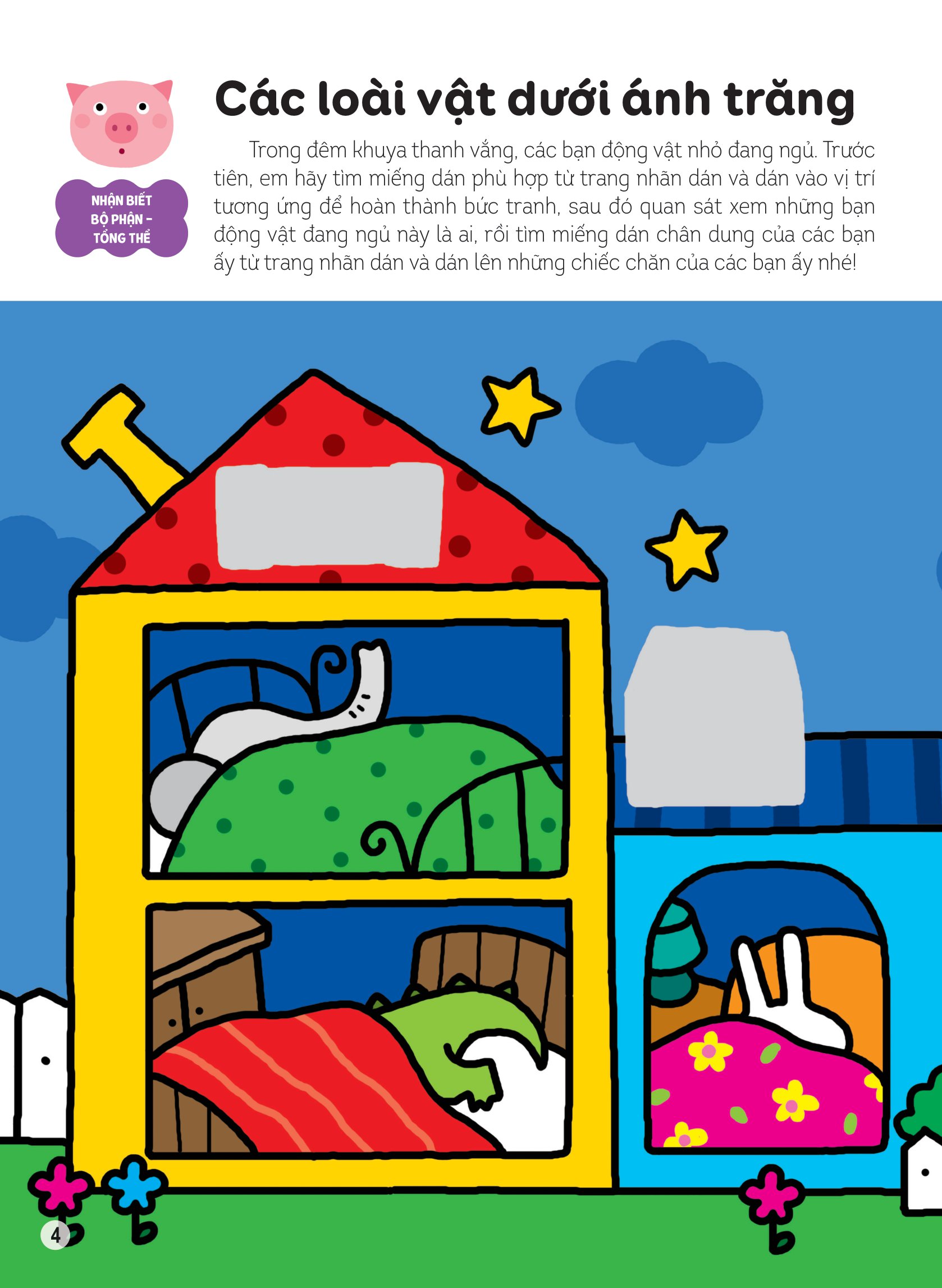 hình dán thông minh giúp bé làm quen với toán học - các loài vật dưới ánh trăng