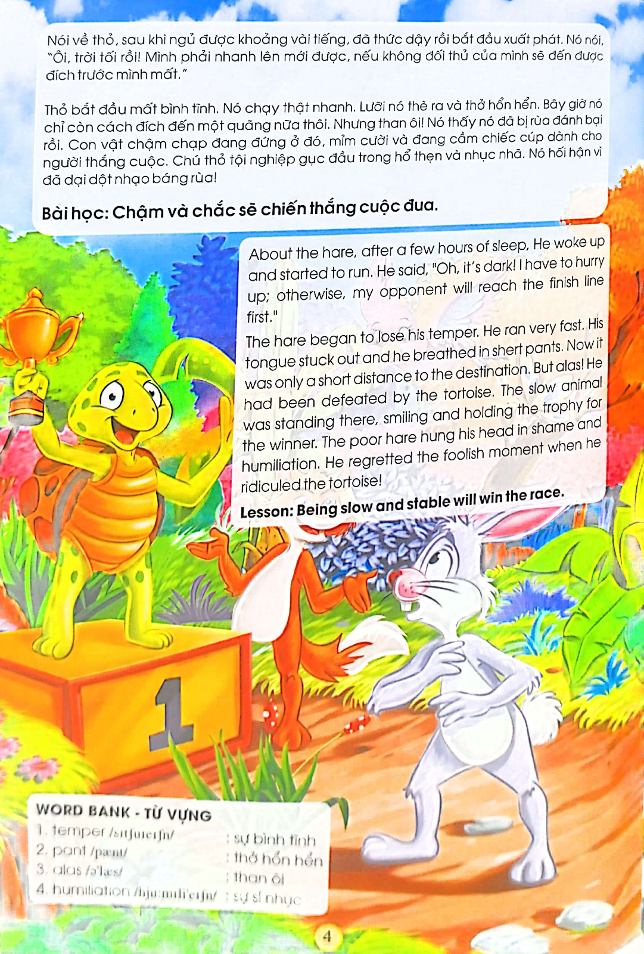 học tiếng anh song ngữ qua truyện ngụ ngôn - thỏ và rùa