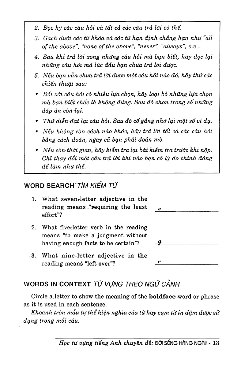 học từ vựng tiếng anh chuyên đề đời sống hằng ngày