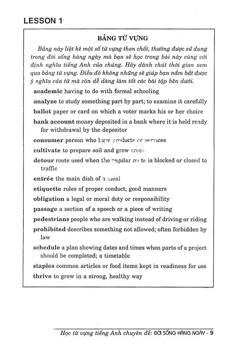 học từ vựng tiếng anh chuyên đề đời sống hằng ngày