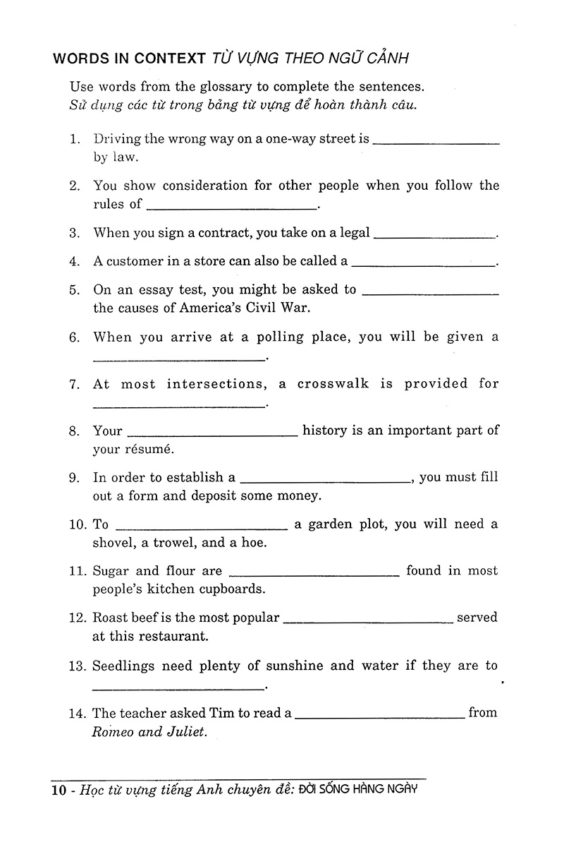 học từ vựng tiếng anh chuyên đề đời sống hằng ngày