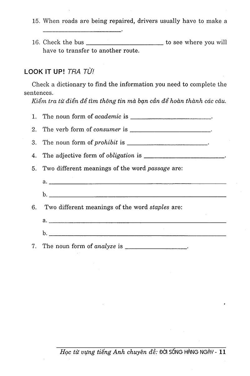 học từ vựng tiếng anh chuyên đề đời sống hằng ngày