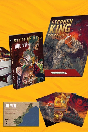 học viện - the institute - bản đặc biệt bìa cứng vân da, tên sách phủ nhũ + bản đồ + 03 postcard