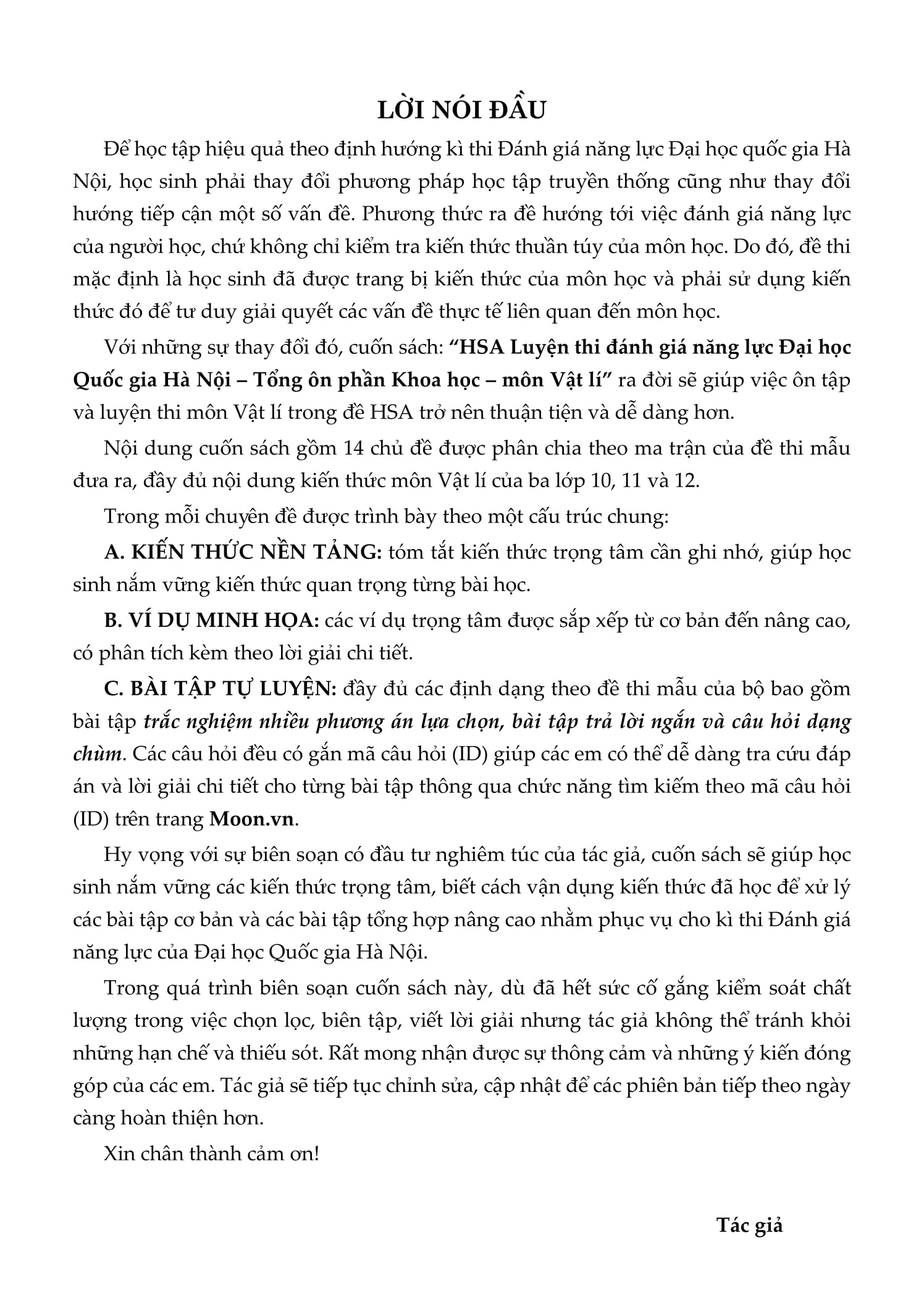 HSA - Luyện Thi Đánh Giá Năng Lực Đại Học Quốc Gia Hà Nội - Tổng Ôn Phần Khoa Học - Môn Vật Lí