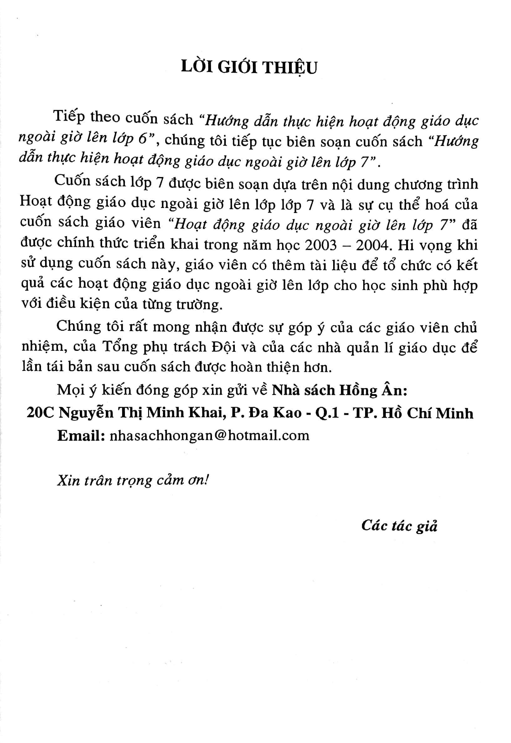 hướng dẫn thực hiện hoạt động giáo dục ngoài giờ lên lớp 7 (dùng chung cho các bộ sgk hiện hành)