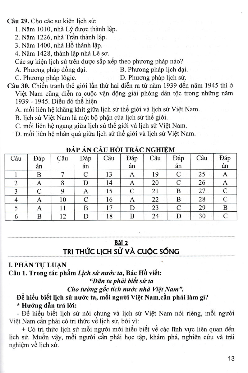 hướng dẫn trả lời câu hỏi tự luận và trắc nghiệm lịch sử 10 (biên soạn theo chương trình giáo dục phổ thông mới - định hướng phát triển năng lực)