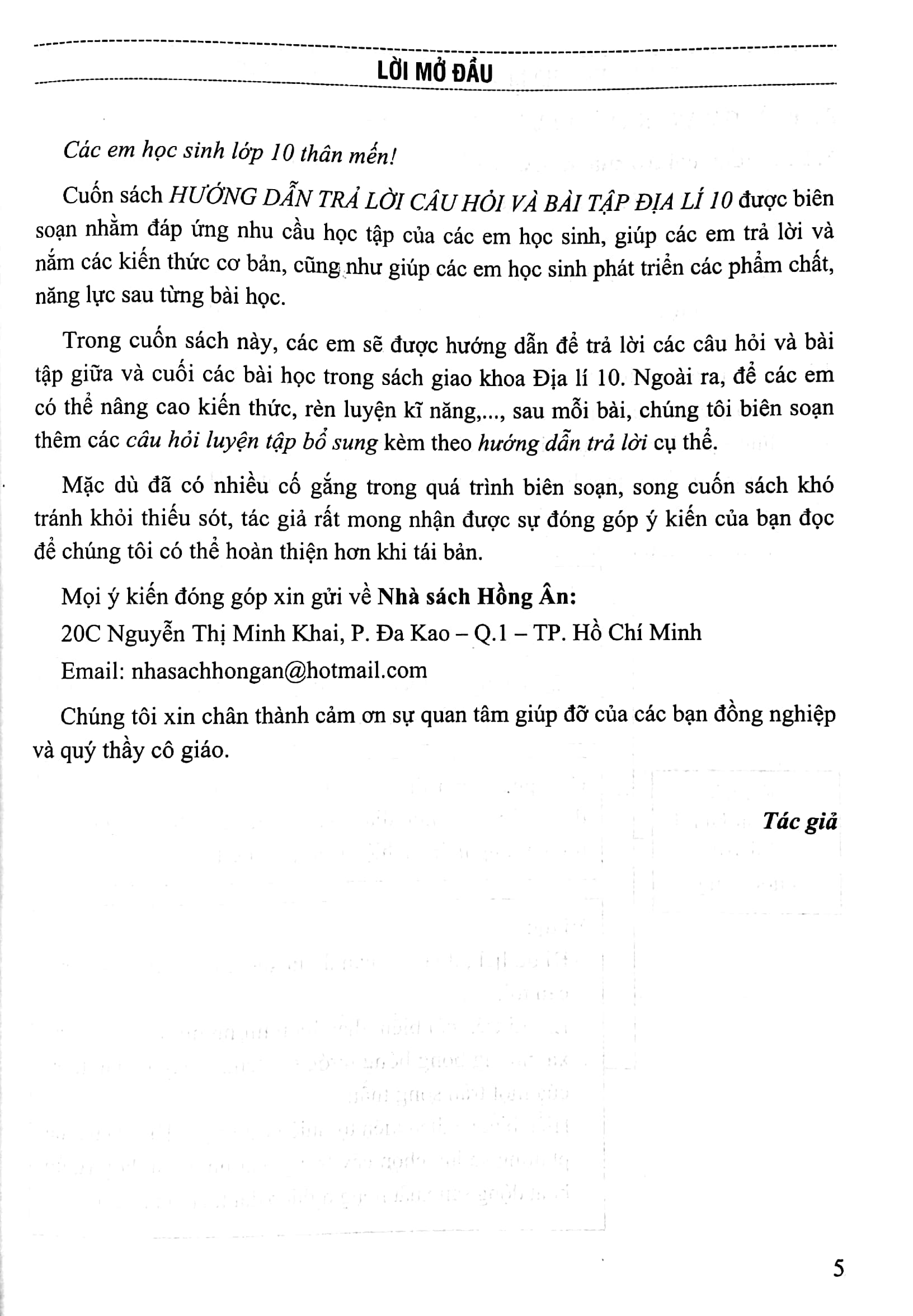 hướng dẫn trả lời câu hỏi và bài tập địa lí lớp 10 (theo chương trình gdpt mới) (bám sát sgk kết nối)